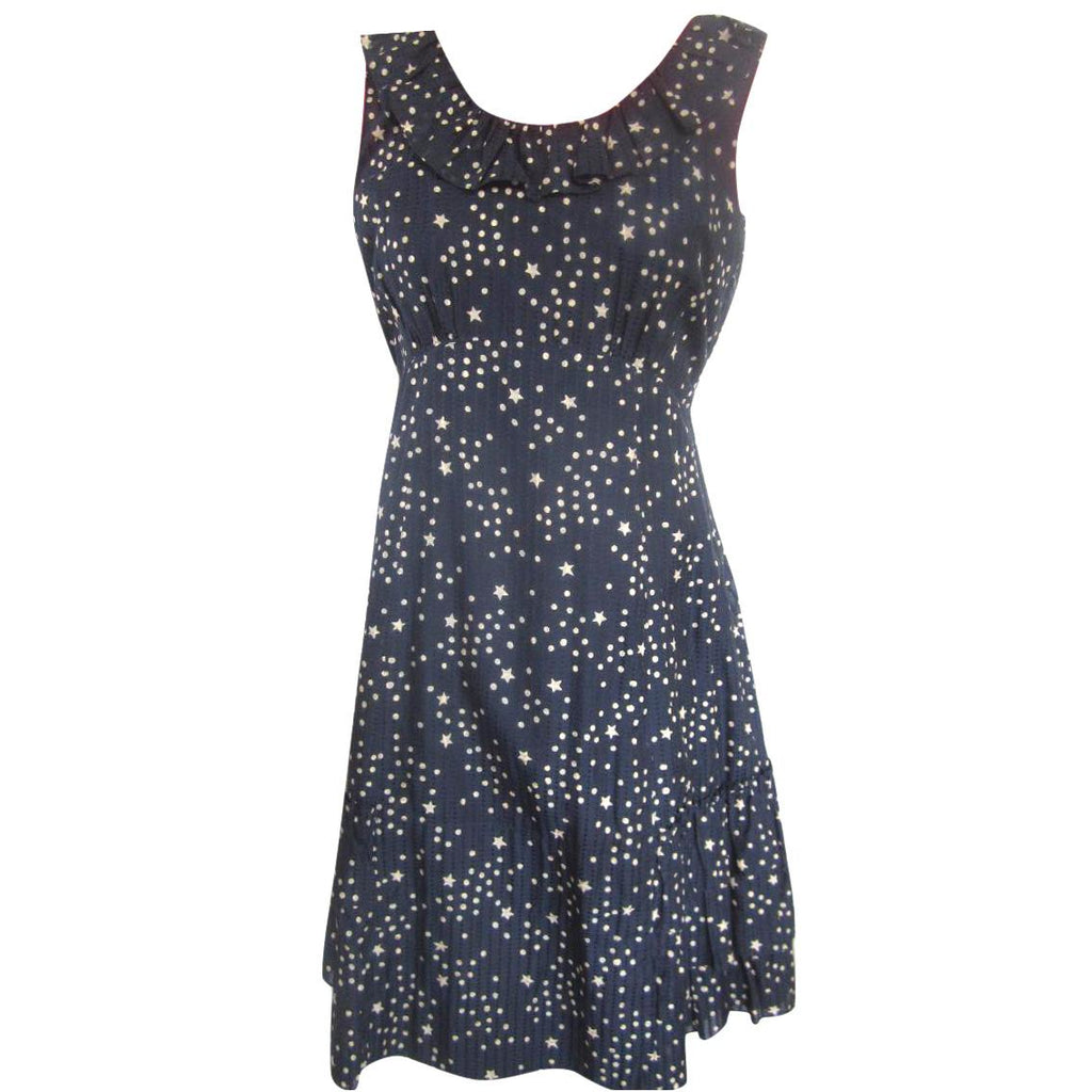 Marc by Marc Jacobs Blue White Star Print Ruffle Detail Dress