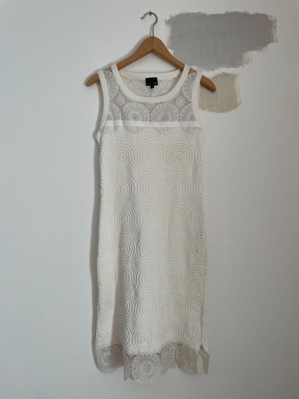 White Textured Knit & Lace Shift Dress