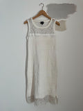 White Textured Knit & Lace Shift Dress