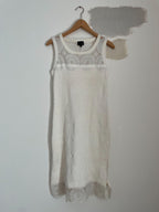 White Textured Knit & Lace Shift Dress
