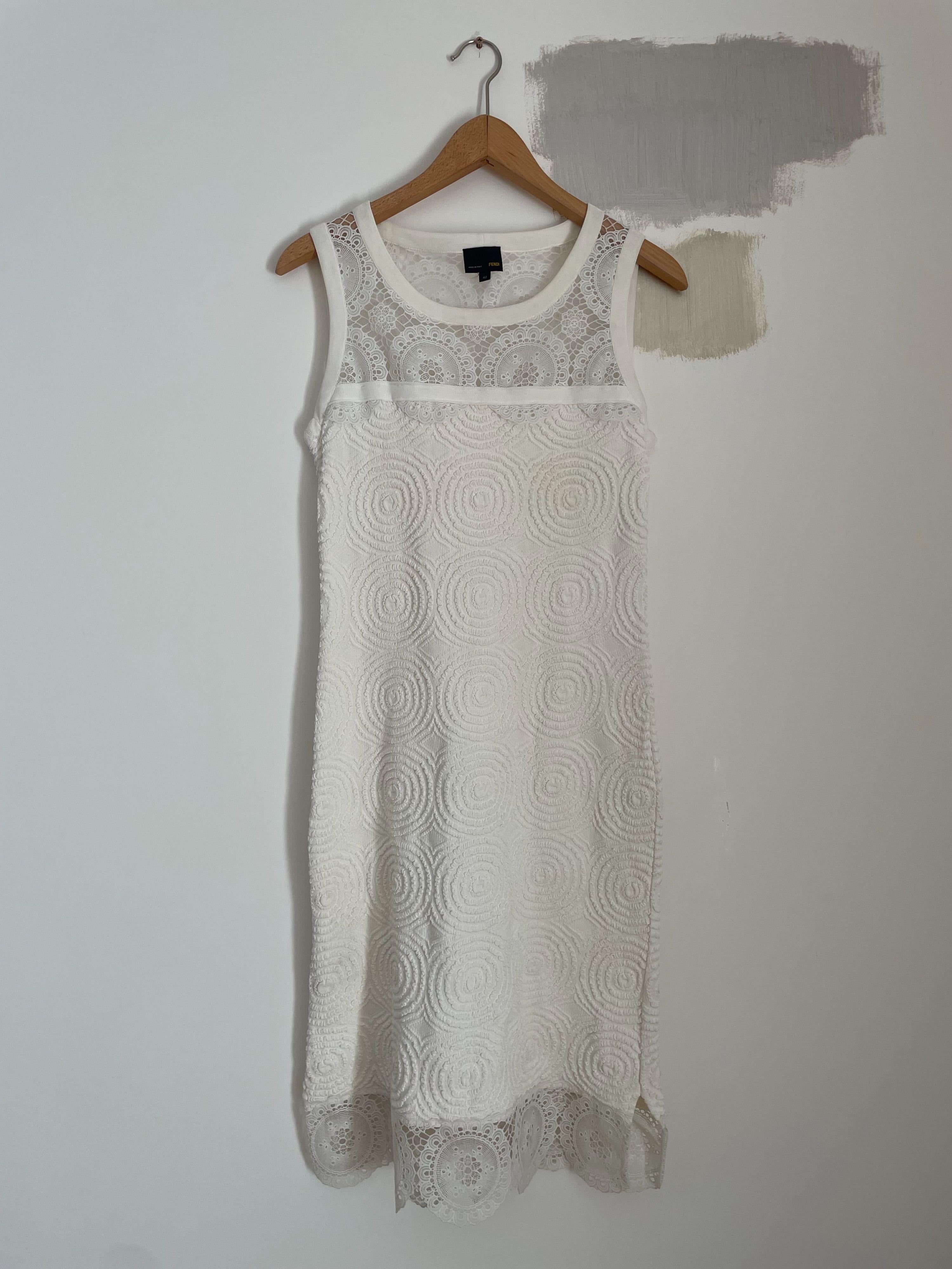 White Textured Knit & Lace Shift Dress