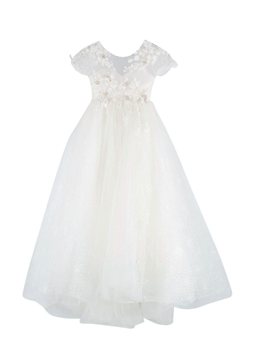 Quinn Harper Kids 10Y White Crystal Embellished Tulle Occasion Dress