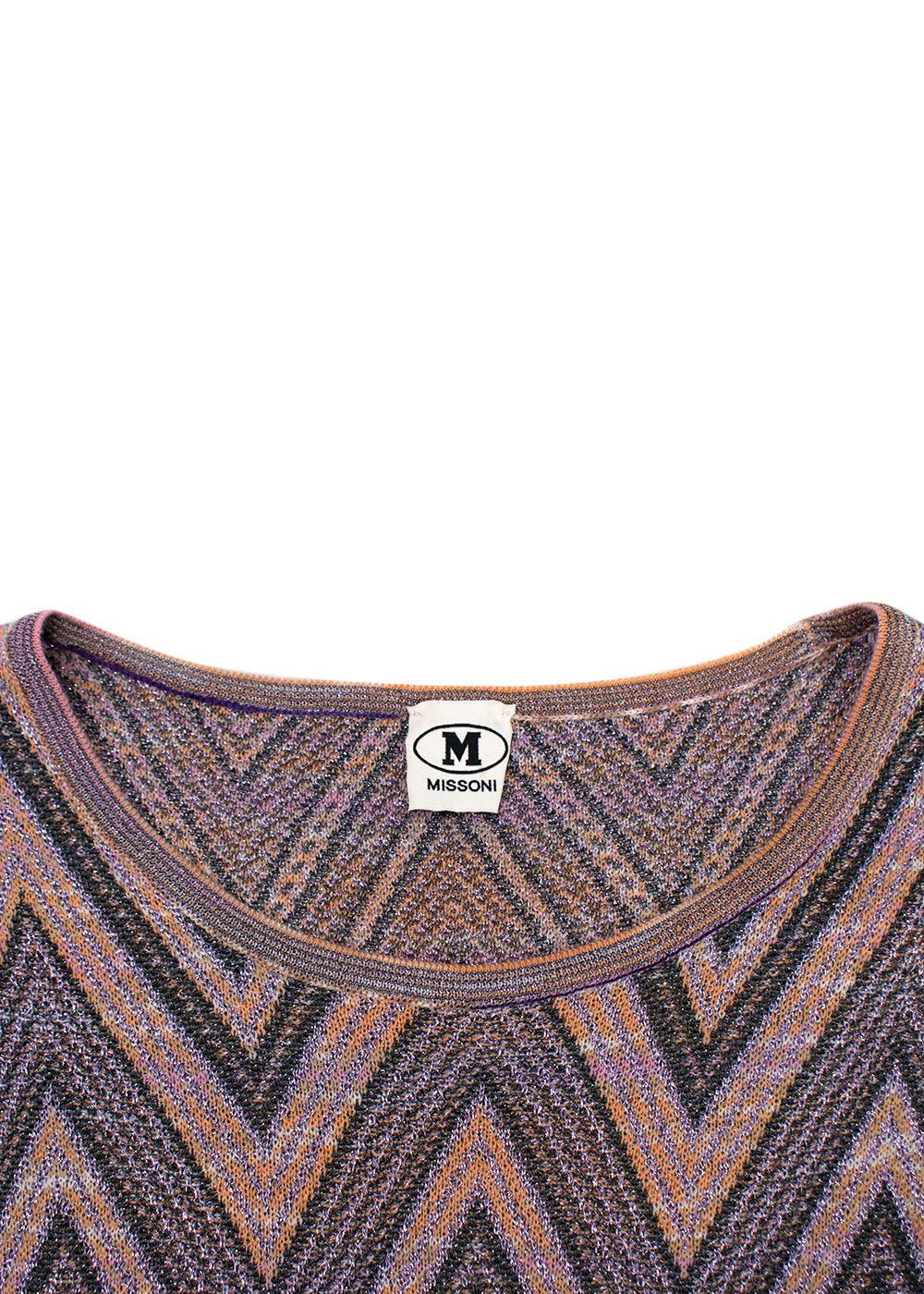M Missoni Metallic Multicolor Zigzag Patterned Knit Top
