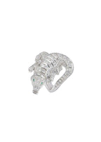 18ct white gold, diamond & emerald alligator dress ring 5.75ct 63.5EU