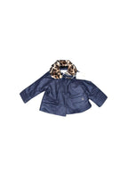 Navy wool faux leopard collar coat