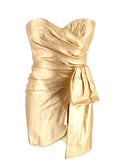Dundas Strapless Ruched Metallic Leather Dress