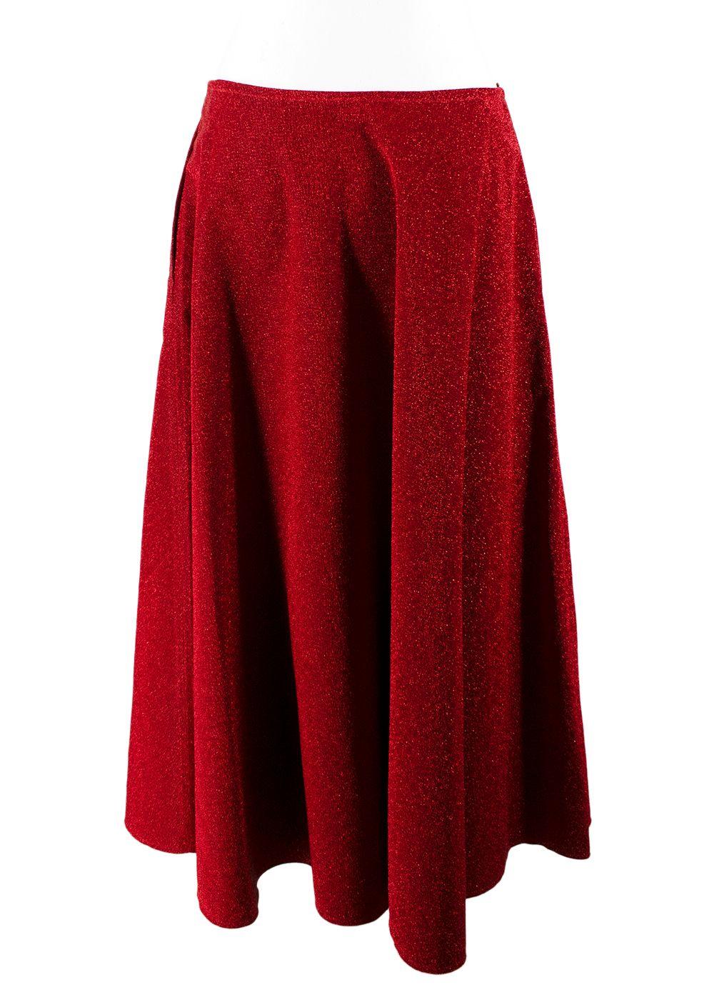 Golden Goose Red Glitter Flared Midi Skirt