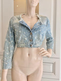 Blumarine Filigree Embroidered Pale Blue Cropped Jacket