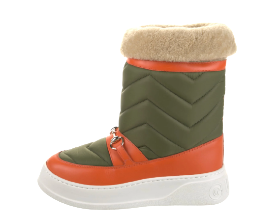 Gucci Horsebit Khaki Nylon and Shearling Snow Boots