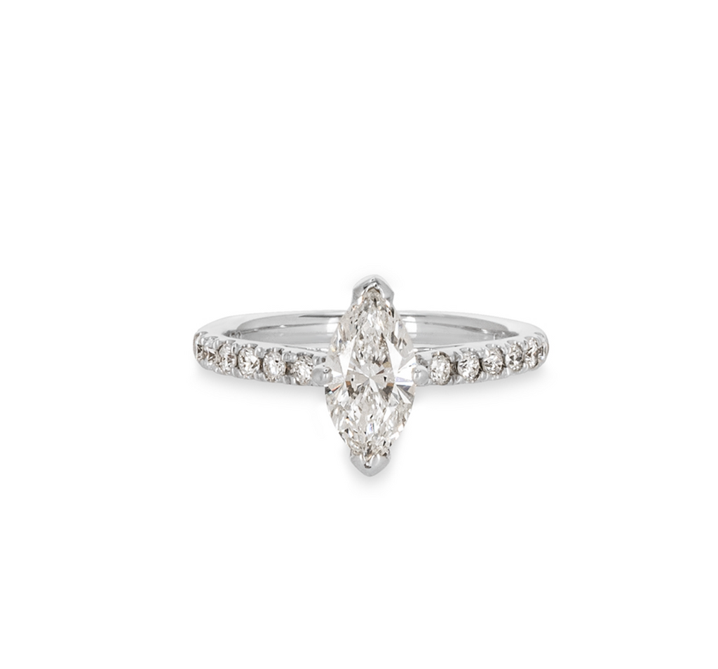 18ct white gold & white diamond Marquise Solitaire ring 51EU