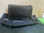 Chanel Black Patent Quilted Boy Bag