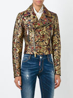 DSquared2 Metallic Gold Brocade Biker Jacket