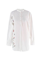 Dior White Floral Embroidered Collarless Shirt