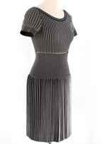 Alaia Black & White Striped Knit Skater Dress