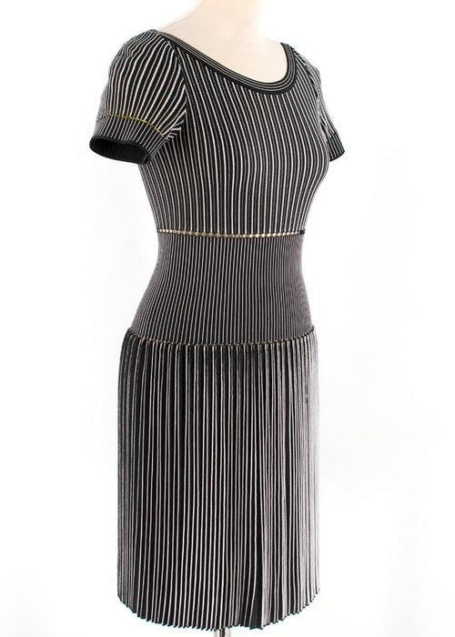 Alaia Black & White Striped Knit Skater Dress