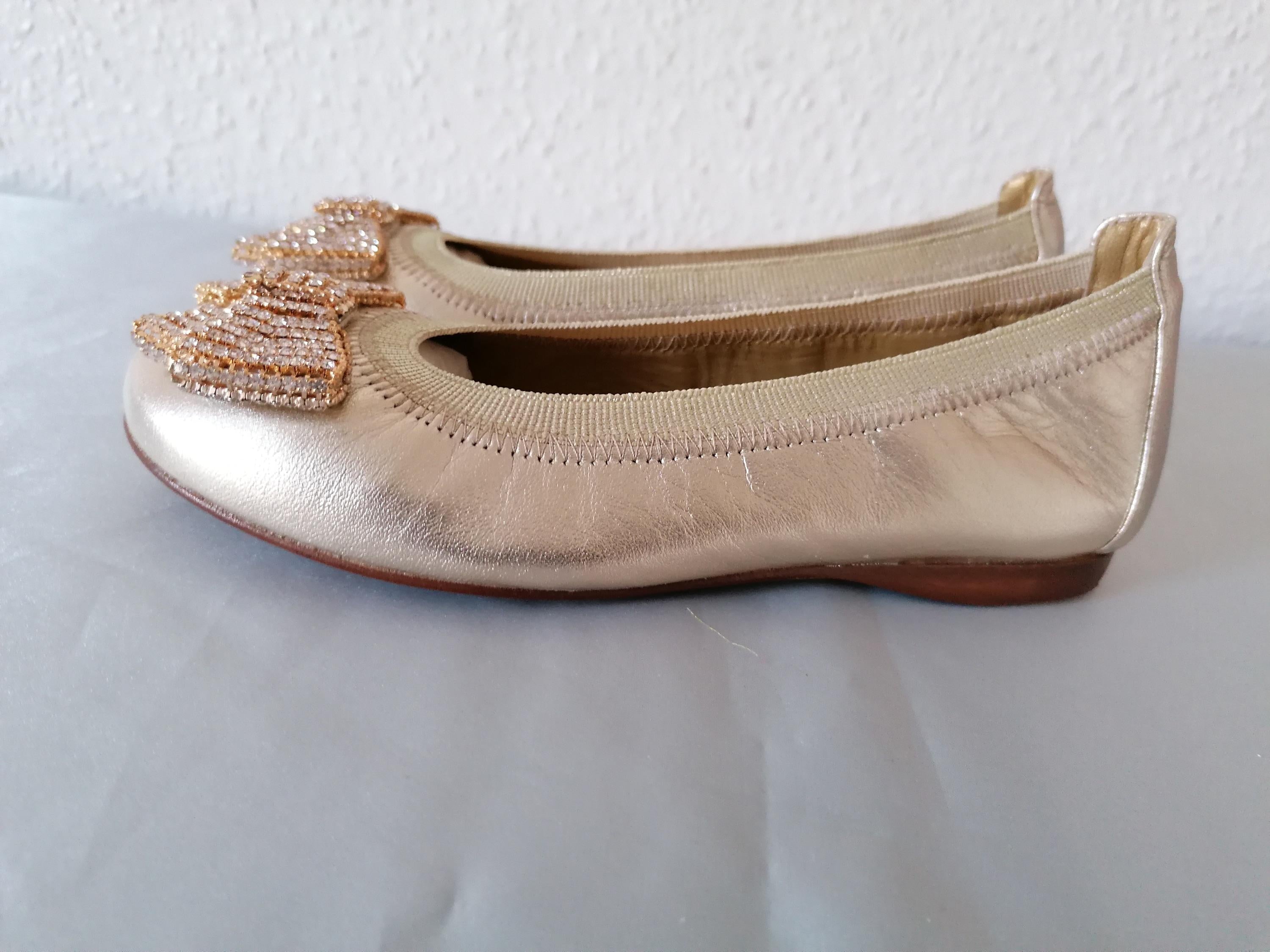 Metallic Pink Leather Bow Front Ballerinas