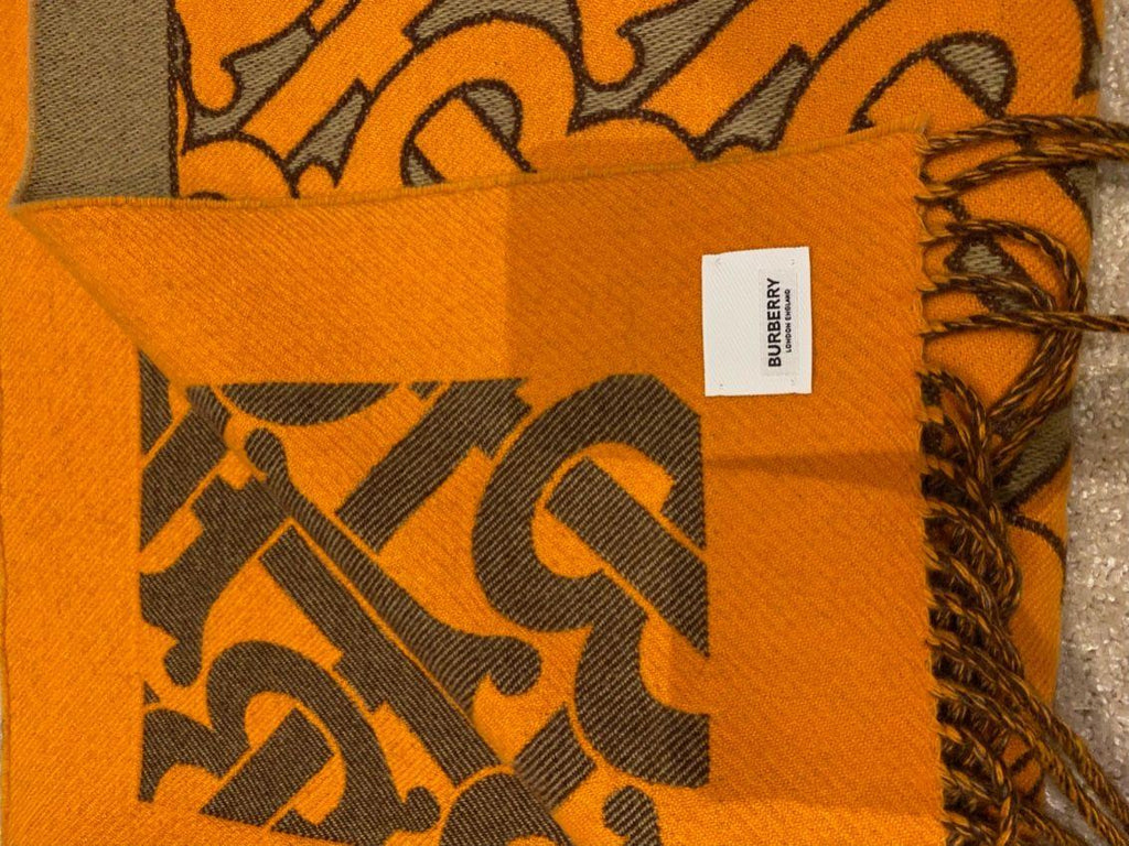 Burberry Orange & Archive Beige TB Monogram Cashmere Throw