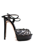 Casadei Black Flora C+C 160mm Patent Platforms