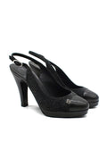 Chanel Grey Suede and Leather CC Cap Toe Slingback