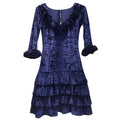 French Couture Navy Blue Panne Velvet Dress