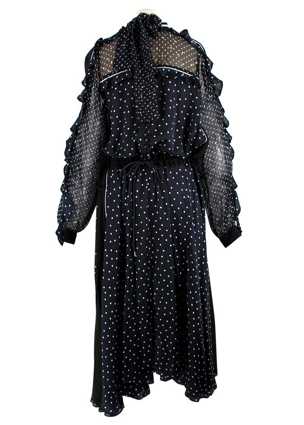Sacai Navy Polka Dot Long Sleeve Midi Dress