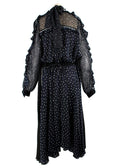 Sacai Navy Polka Dot Long Sleeve Midi Dress