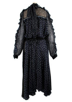 Sacai Navy Polka Dot Long Sleeve Midi Dress