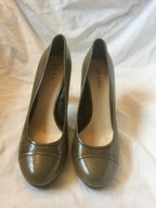 Prada Taupe Round Toe Patent Leather Pumps