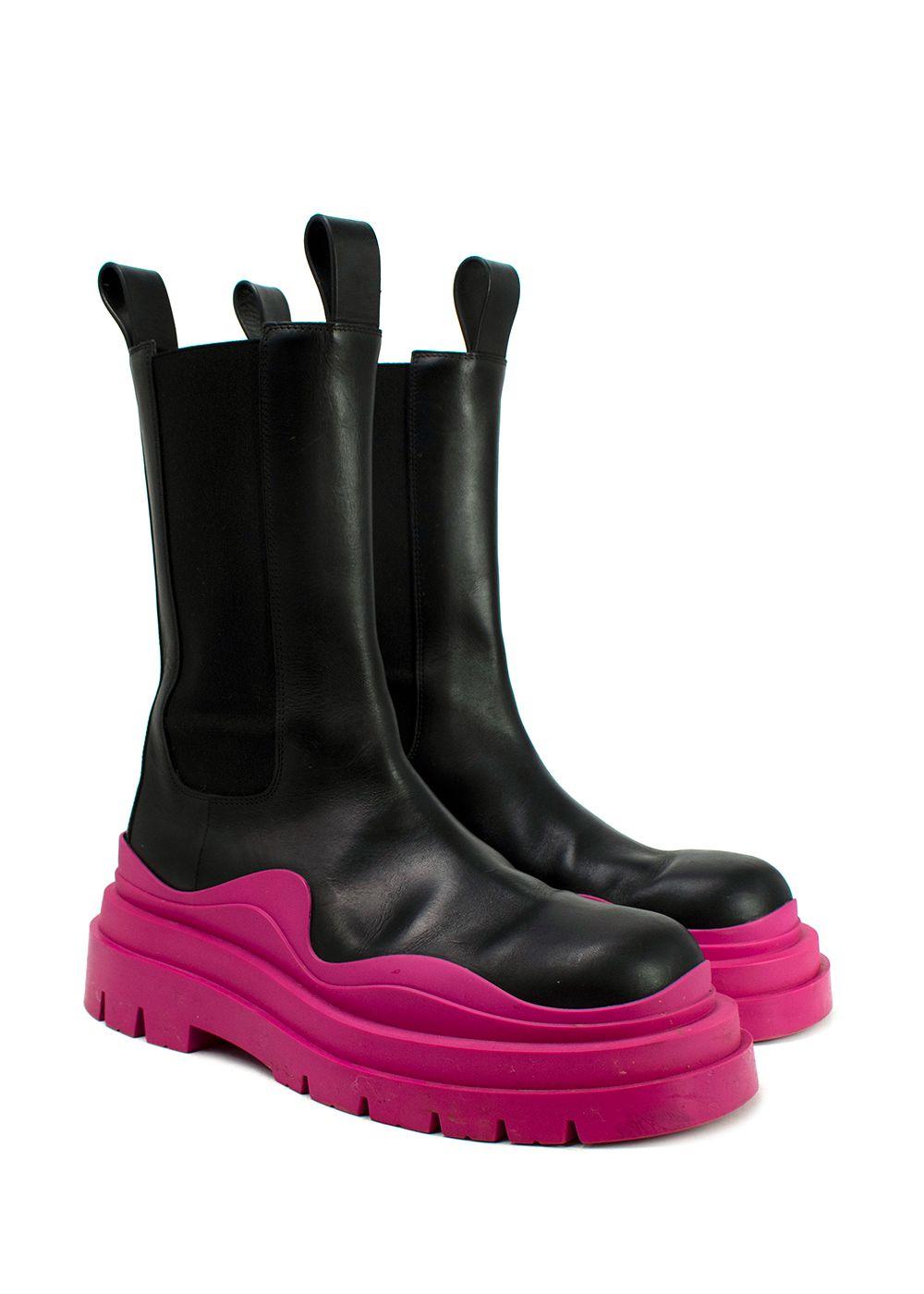 Bottega Veneta Pink Tire Rubber-trimmed Leather Chelsea Boots