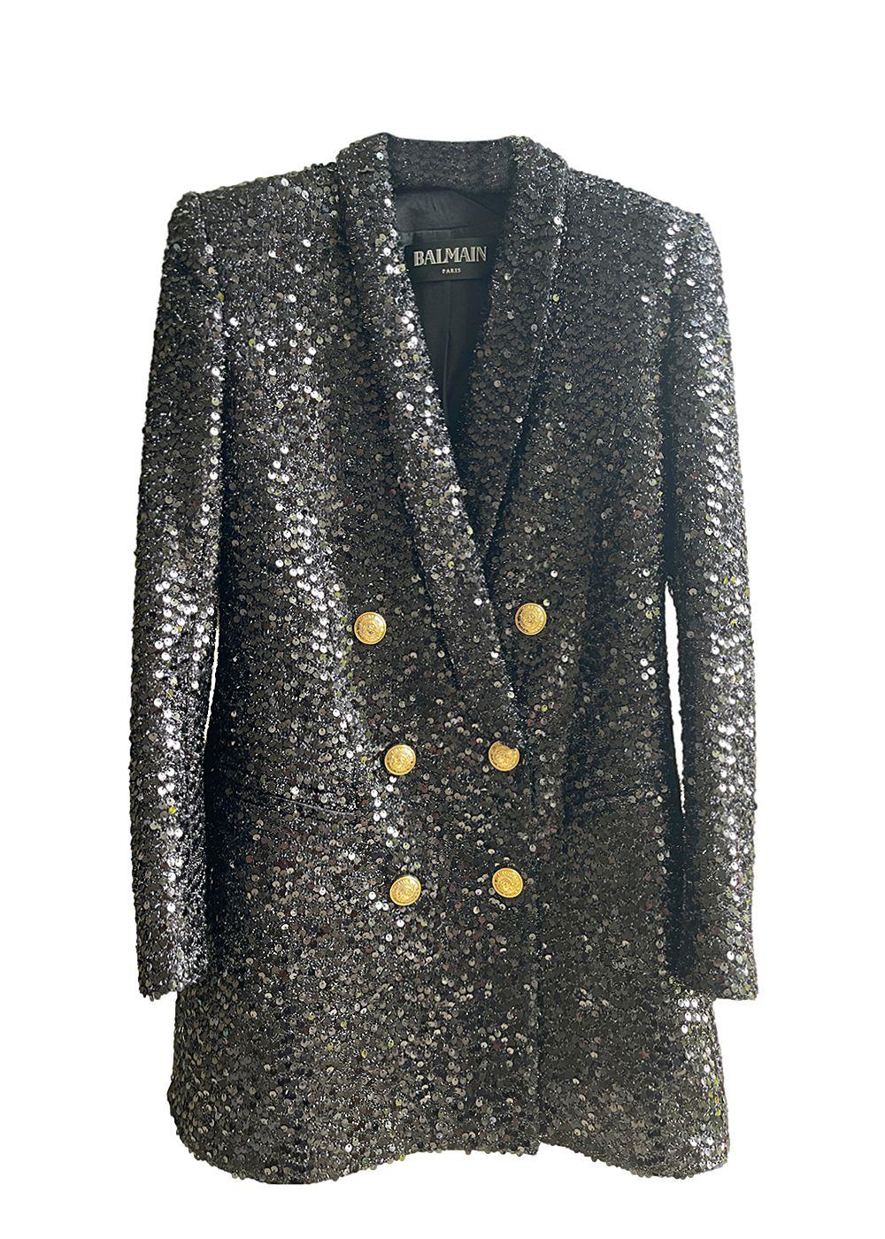 Balmain Black Sequin Double Breasted Blazer