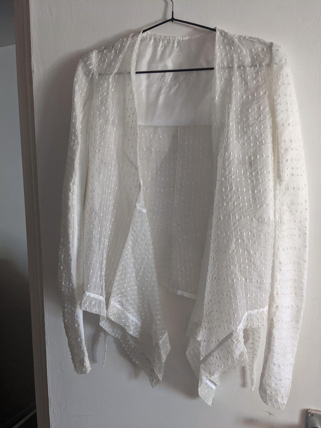 White organza embroidered draped jacket