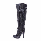 GALLIANO Black Python Leather Thigh High Boots