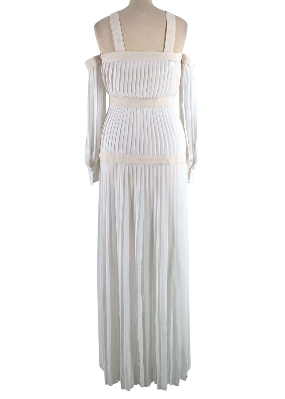 Alessandra Rich White Silk Plisse Dress With Bows