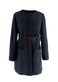 Chanel Navy Houndstooth Belted Wool Jacket