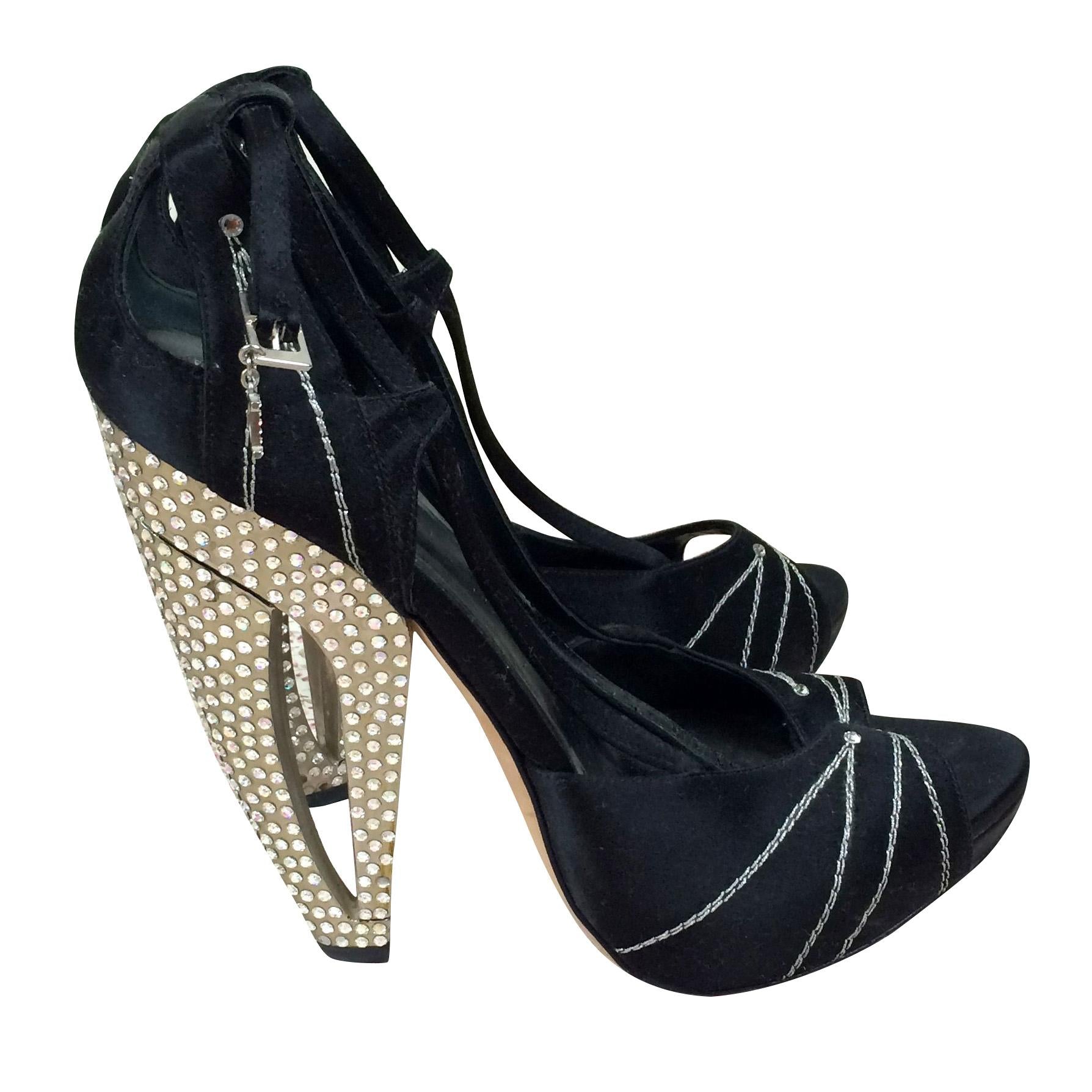 Christian Dior Black Silk Crystal Heel