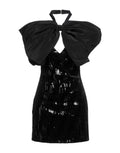 Redemption chenille, satin & sequin bow mini dress