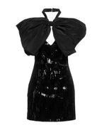Redemption chenille, satin & sequin bow mini dress