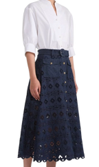 Saloni Denim Embroidered Kali Midi Skirt