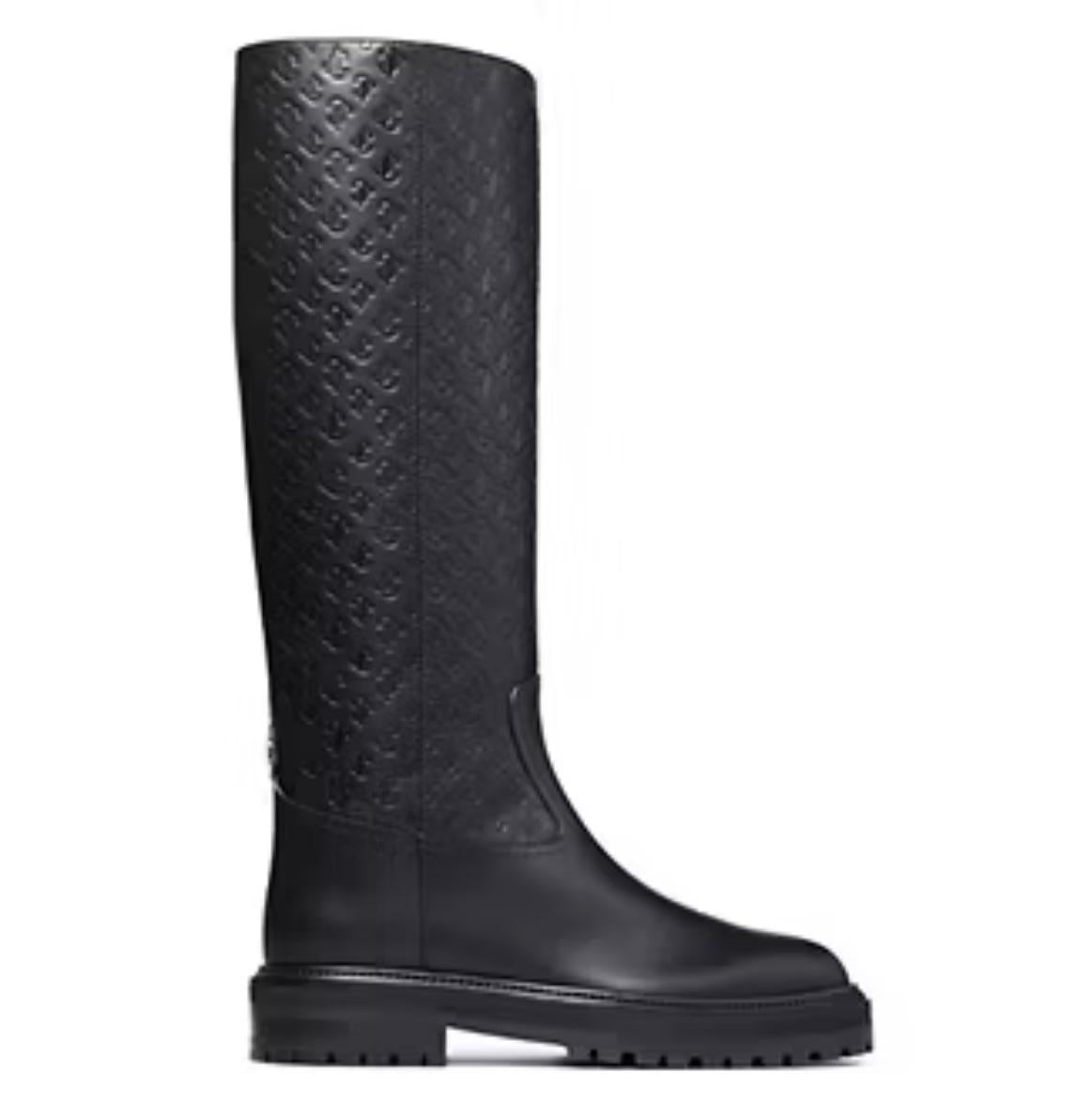 Jimmy Choo Black Monogram Knee High Boots