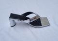Metallic Silver Leather Square Toe Thong Heeled Sandals
