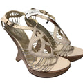Alberta Ferretti Ivory Corded Leather Curved Wedge Sandals