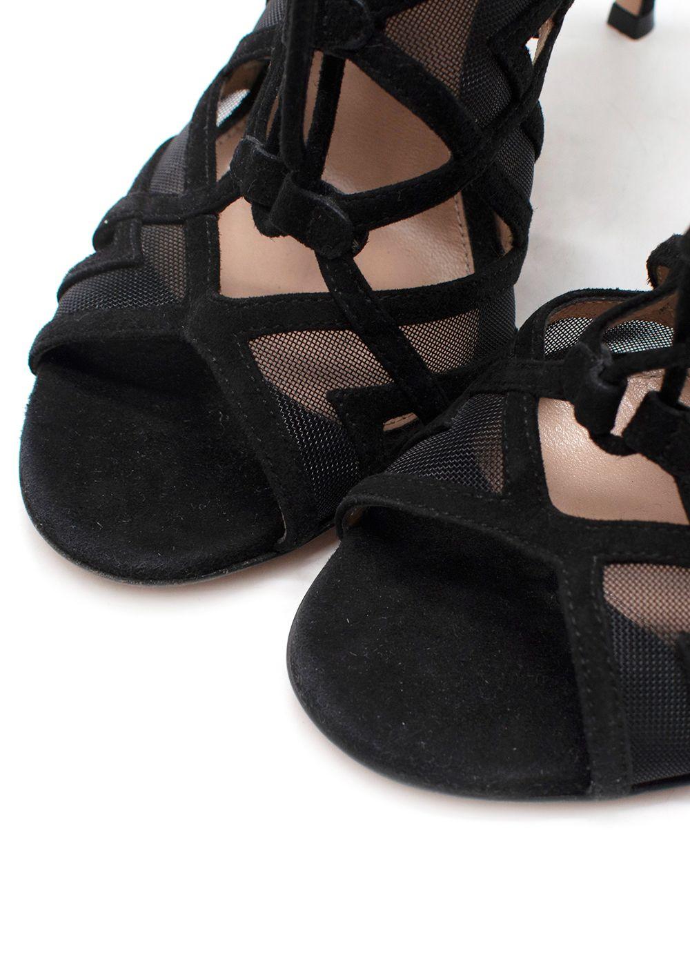 Gianvito Rossi Black Ruffled Lace-Up Sandals