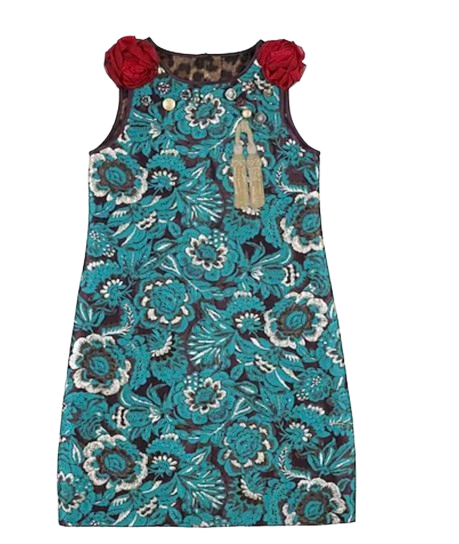 Dolce & Gabbana Kids Blue Brocade Floral Mini Dress