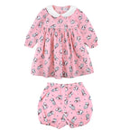 Rachel Riley Pink Cat Pattern Dress and Shorts Two Piece