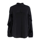 Red Valentino Black Silk Crepe Ruffled Blouse