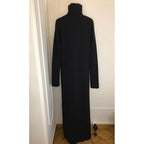 Black Wool Blend Choker Neck Maxi Dress