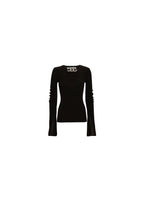Black ribbed knit chain detail top