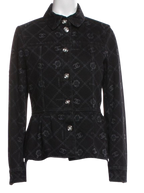 Chanel Black Camelia Denim Button Front Jacket