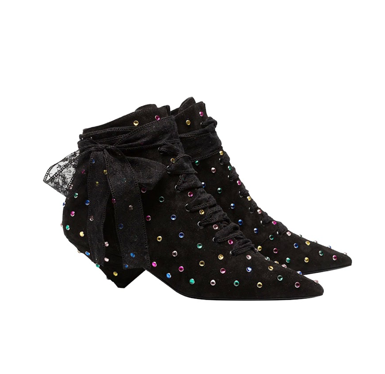 Saint Laurent Black Blaze 45 Crystal Embellished Suede Boots
