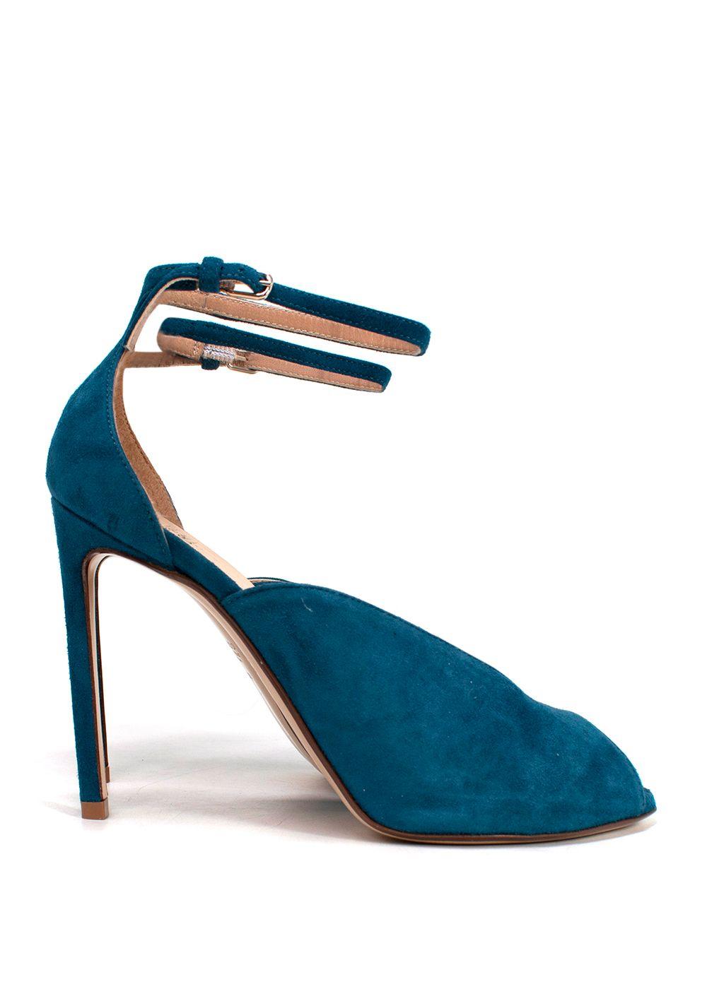 Blue Suede V-Cut Ankle Strap Sandals